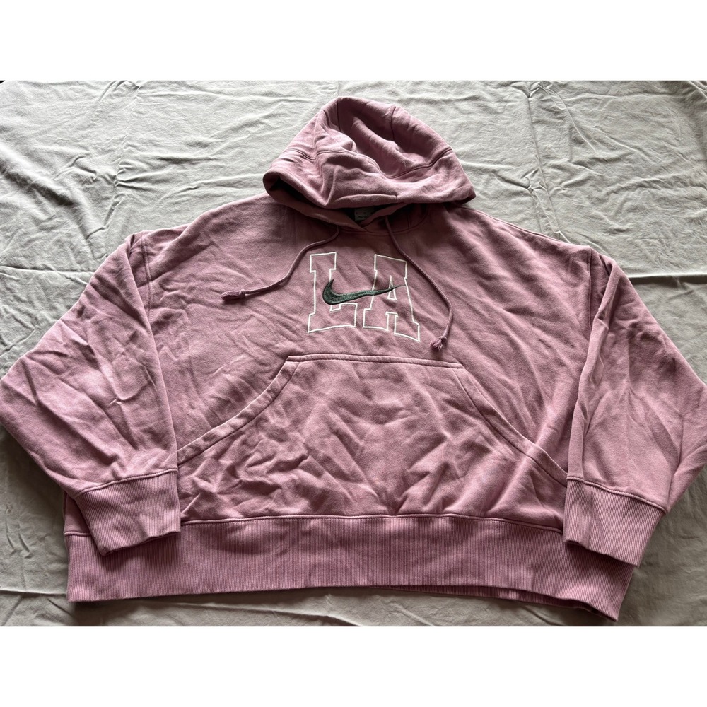 Nike Los Angeles LA Swoosh Oversized Cropped Hoodie Pink Womens XL 1035